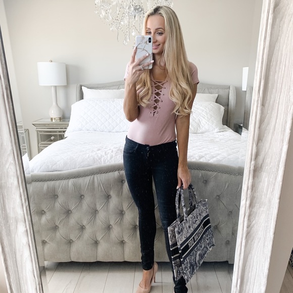 Dusty Mauve Lace Up Bodysuit - Picture 2 of 12